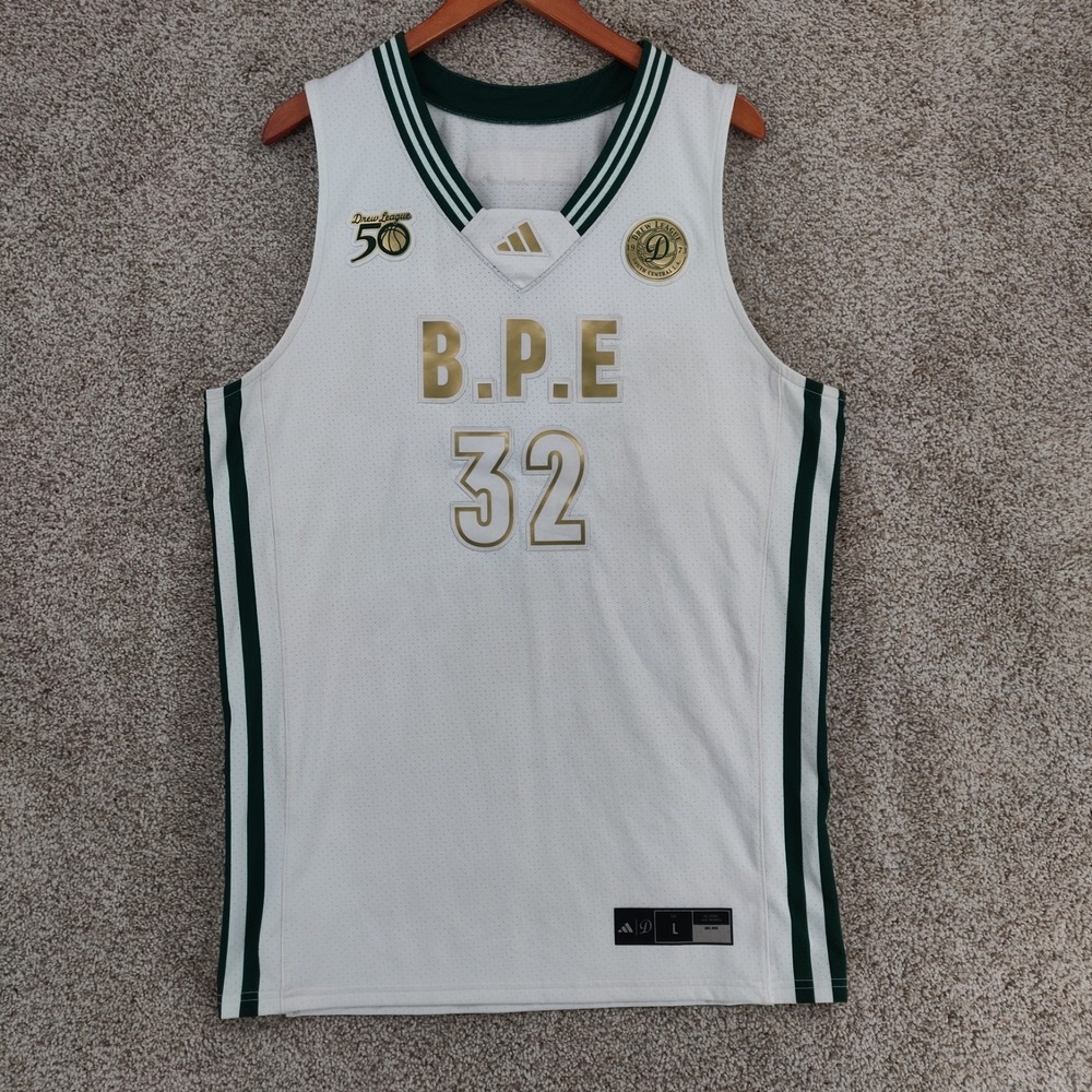 Adidas Drew League Jersey Mens Large White Gold South Central LA Rare 2023 50th